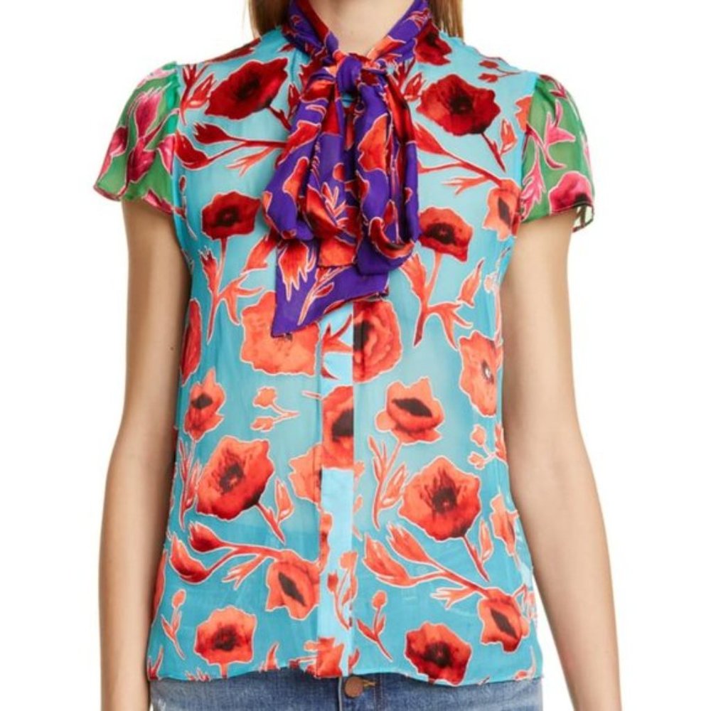 Jeannie Bow Neck Floral Burnout Top